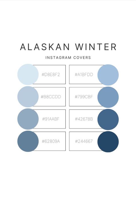 Color palette for Instagram cover; blue color palette; best color palette for winter; blue color palette for posting on social media--Instagram, Facebook, TikTok; with hex number codes Winter Pantone Palette, Color Pallete Number, Nordic Blue Color Palette, Color Palette Aesthetic Blue, Dusty Blue Hex Code, Blue Hex Codes Aesthetic, Winter Blue Palette, Blue Color Pallete Hex Code, Navy Hex Code