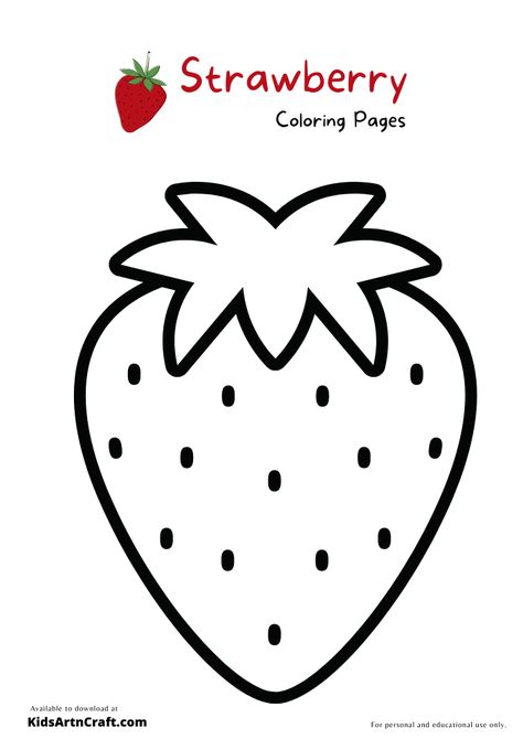 Strawberry Coloring Pages For Kids – Free Printables Check more at https://www.kidsartncraft.com/strawberry-coloring-pages/ Strawberry For Coloring, Strawberry Colouring Pages, Strawberry Activity For Preschool, Printable Strawberry Template, Strawberry Coloring Pages Free Printable, Strawberry Crafts For Toddlers, Strawberry Template Free Printable, Strawberry Activities For Kids, Fruit Templates Free Printable