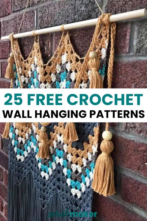 Do you ever look at your walls and think, “Hmm, what’s missing?” A beautiful crochet wall hanging may be just what you need. From large, boho tapestries to simple, modern pieces, this post includes an amazing array of free crochet wall hanging patterns. Tapestry Crochet Patterns Wall Hangings, Crochet Home Wall Hanging, Modern Crochet Wall Hanging, Free Crochet Wall Decor Patterns, Wall Crochet Hanging, Crochet Like Macrame, Beach Crochet Wall Hanging, Free Home Crochet Patterns, Crochet Boho Decor Free Pattern