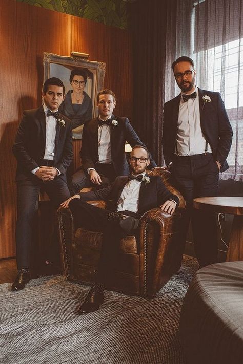 Handsome groomsmen getting ready pose in a very Vogue style shoot Groomsmen Wedding Photos, Groomsmen Pictures, Groomsmen Photography, Groomsmen Poses, Groomsmen Getting Ready, Men In Suits, Wedding Shot List, Groom Photoshoot, Wedding Portrait Poses