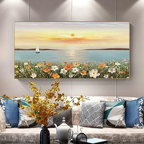 Large Wall Paintings, Ocean Art Painting, Wall Painting Living Room, Horizontal Painting, Homemade Ideas, Pink Pinterest, Horizontal Wall Art, Abstract Pictures, Canvas Painting Landscape