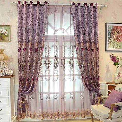 Purple Embroidery Luxury Damask Mauve Curtains