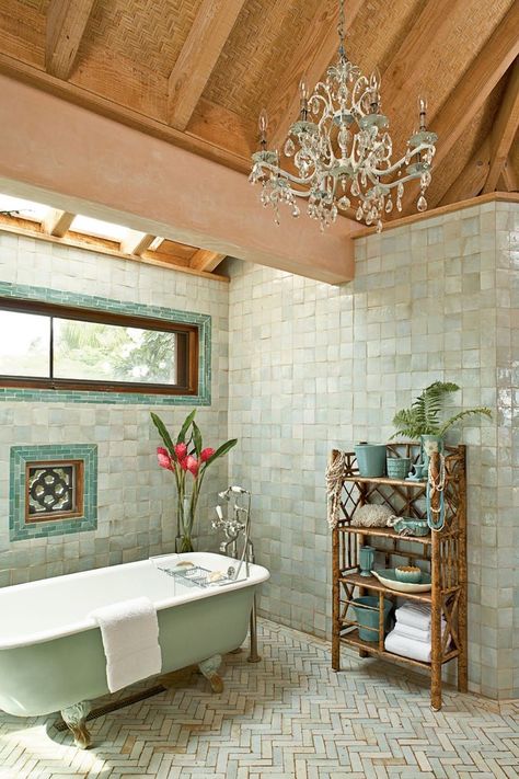 Drømme Bad, Moroccan Bathroom, Tropical Bathroom, Green Bathroom, House Bathroom, Dream House Decor, Beautiful Bathrooms, Dream Home Design, Home Fashion