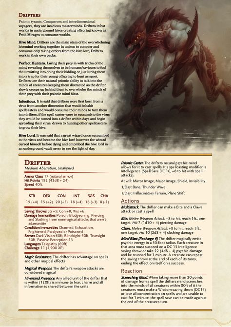 Drifter - D&D 5e Homebrew Monster Creature 5e Homebrew Monster, Homebrew Monsters, Dungeons And Dragons Races, Dnd Stats, Monster Creature, Dungeon Master's Guide, Dnd Races, Dnd Classes, Dungeons And Dragons 5e