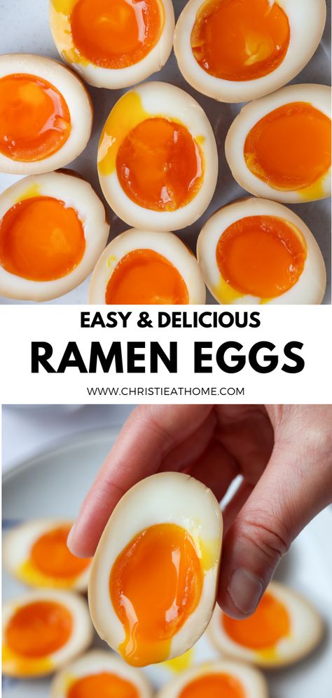 Ramen Eggs (Ajitsuke Tamago). Perfect soft-boiled eggs marinated in a delicious soy marinade made of simple ingredients. So easy to make! Ramen Egg Recipe, Ramen Eggs, Braised Chicken Recipes, Boiled Chicken Recipes, Soy Eggs, Ramen Egg, Easy Ramen, How To Make Ramen, Easy Cook