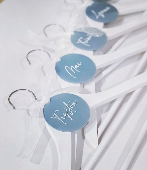 Kathy l Event and Wedding Signage + Custom Gifts | Customized tags for bride/bridesmaids hangers! . . . #acrylic #bridesmaids #wedding #weddinghangers #weddinghanger #weddinghandmade… | Instagram Bridesmaids Hangers, Bride Hangers, Hangers For Wedding, Bridesmaid Hanger, Wedding Diys, Wedding Dress Hangers, Bridesmaid Hangers, Bride Hanger, Cricut Wedding