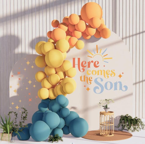 Boho Retro Balloon Arch Garland Balloon Kit Blue slate Orange Yellow Balloos for Here Comes the Son Baby Boy Shower Bridal Shower Birthday Party Backdrop Decorations (Blue Slate) #ad #herecomestheson #babyshower #babyshowerideas #Babyshowersupplies #babyshowerthemes #babyshowerdecor #retrobabyshower #bohobabyshower #boybabyshower Garland Balloon, Retro Baby Showers, Here Comes The Son, Thanksgiving Party Decorations, Baby Shower Theme Decorations, Sunshine Baby Showers, Orange Balloons, Baby Shower Yellow, Yellow Balloons