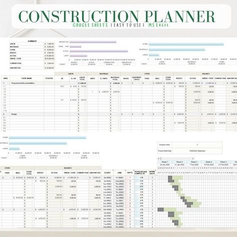 Ultimate Project Management Planner, Construction Budget Spreadsheet, Home Renovation Planner - Etsy Ireland Construction Materials List, Construction Budget Spreadsheet, Home Renovation Planner, Project Planner Template, Organization Business, Renovation Planner, Gantt Chart Templates, Budget Spreadsheet Template, Ms Project