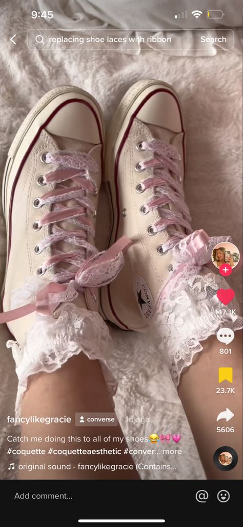 Drippy Shoes, Pink Converse Outfit, Cutesy Aesthetic, Ribbon Shoe Laces, How To Lace Converse, Nike Custom, Ribbon Shoes, Coquette Girl, Ethereal Aesthetic