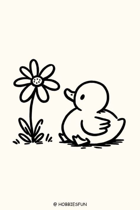 kawaii duck drawing, Duckling's Daisy Discovery Kawaii Duck Drawing, Rubber Duck Doodle, Drawing Ideas Duck, Cute Duck Doodle, Duck Easy Drawing, Baby Duck Drawing, Duckling Drawing, Ducks Drawing, Easy Duck Drawing