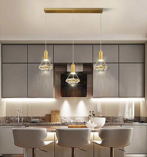 This Modern Diamond Pendant Lamp is a designer's dream. It will create a beautiful showpiece for any interior. Brass and clear crystal marry in this edgy and unique design piece. . . https://samulighting.com/products/diamond-pendant-lamp . https://samulighting.com/ . . #homedesign #art #luxury #homeinspiration #architecturedesign #decor #decoration #homestyle #luxuryhomes Hanging Lights Over Kitchen Island, Modern Diamond Pendant, Table Hanging Light, Dining Table Kitchen Island, Lights Over Kitchen Island, Island Bedroom, Table Kitchen Island, Ceiling Fans Without Lights, Mirror Wall Living Room