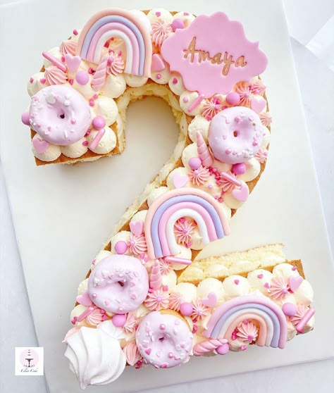 Unicorn Letter Cake, Number Unicorn Cake, Number 2 Unicorn Cake, Number 2 Cake Ideas, S Birthday Cake Letter, Two Sweet Cupcake Cake, Donut Unicorn Cake, Pastel Number Cake, Two Sweet Cake Ideas