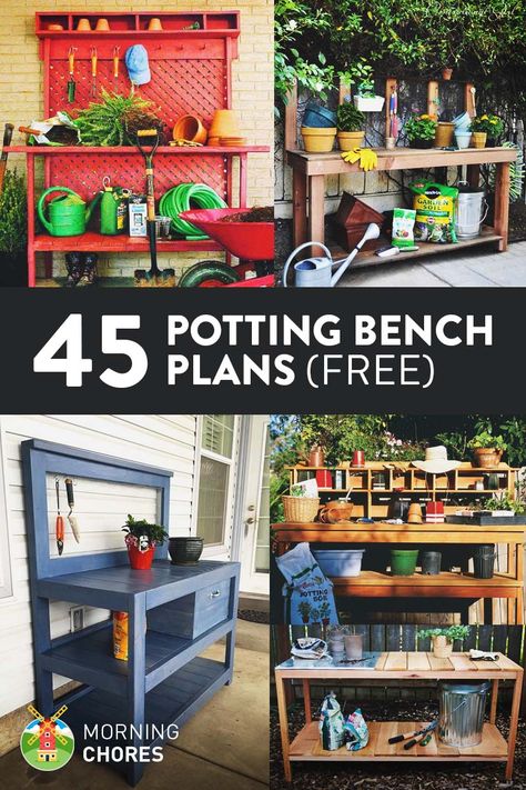 Potting Benches Diy, Potting Bench Ideas, Shed Diy, Pallet Potting Bench, Diy Potting Bench, Potting Bench Plans, Potting Station, Diy Bank, Garden Shed Diy