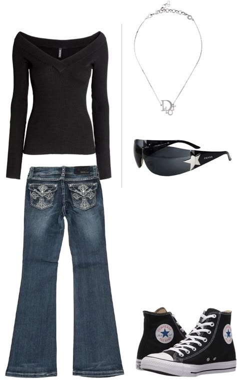 I would wear this at school shopping or actually anywhere 2000’s Jeans, Y2k Bootcut Jeans Outfit, Outfit Ideas With Glasses, Boot Cut Outfit, Thirteen Outfit Ideas, Boot Cut Jeans Outfit Casual, How To Style Boot Cut Jeans, Outfits With Flared Jeans, Boot Cut Jeans Outfit