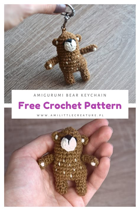 Tiny Bear Crochet Pattern Free, Knit Bear Pattern Free, Crochet Bear Pattern Free, Small Crochet Bear, Crochet Bear Keychain, Crochet Amigurumi Free Pattern, Keychain Crochet Pattern, Crochet With Me, Crochet Bear Pattern