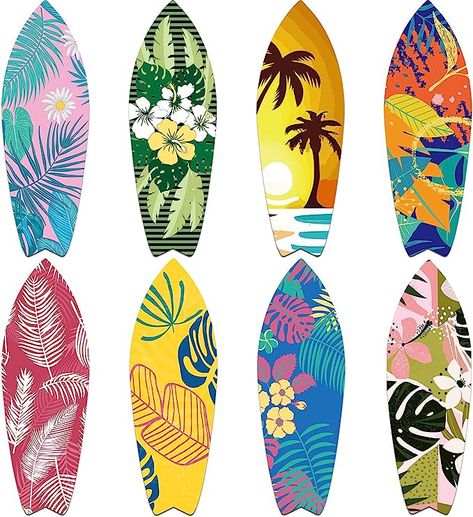 Amazon.com: 8 Pcs 9 1/2 x 28 Surfboards Cut Out Cardboard Tropical Beach Decorations Surf Board Wall Decoration Hawaiian Party Wall Decor Graphics Surfboard Sign for Summer Classroom School Pool Surf Party : Home & Kitchen School Pool, Surfboard Sign, Surfboard Painting, Beach Decorations, Party Wall Decor, Beach Themed Crafts, Surf Party, Surfboard Decor, Surfboard Wall Art