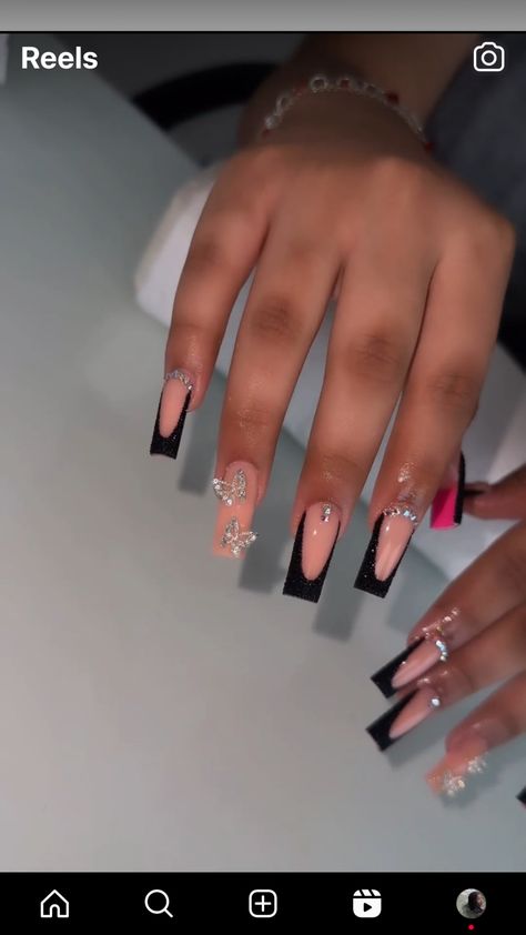 Black Acrylic Nails, Colored Acrylic Nails, White Acrylic Nails, Girly Acrylic Nails, French Tip Acrylic Nails, Dope Nail Designs, Short Square Acrylic Nails, Long Acrylic Nails Coffin, Acrylic Nails Coffin Pink