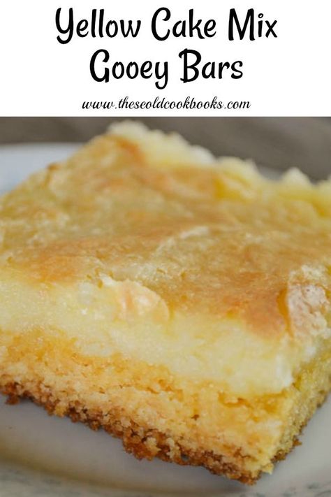 Cake Mix Gooey Bars, Yellow Cake Mix Desserts, Ooey Gooey Cake, Cake Mix Bars, Yellow Cake Mix Recipes, Ooey Gooey Bars, Easy Dessert Bars, Ooey Gooey Butter Cake, Boxed Cake Mixes Recipes