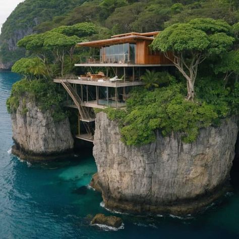 House On Cliff Ocean, Hermit House, Ocean Homes, Extreme Homes, House Built Into Hillside, House On A Cliff, Cliff Palace, House Near The Sea, Architecture Blueprints