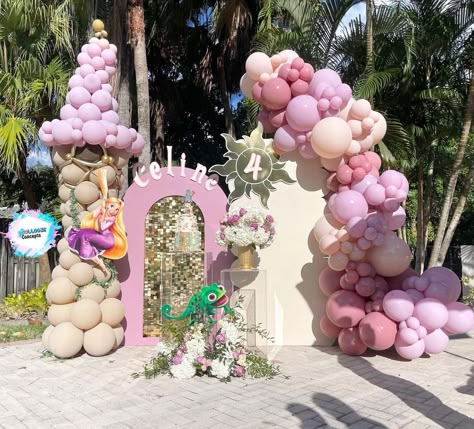 Princess Rapunzel Birthday Party Ideas, Tangled Theme Quinceanera, Theme Quinceanera, Tangled Theme, First Birthday Winter, Tangled Birthday Party, Princess Balloons, Birthday Theme Decoration, Kid Birthday Ideas