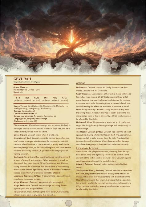 Dnd Celestial Homebrew, Dnd 5e Homebrew Gods, Dnd Boss Stat Block, Angel Dnd 5e, Dnd God Stat Block, Dnd God Stats, Dnd Homebrew Gods, Dnd Angel, Dnd Gods