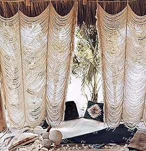 Macrame Curtain Boho Curtain Doorway Window Wall Decor Fiber Yarn Art Craftsmanship Bedroom Headboard Décor,59" W x 75" H Bedroom Headboard Decor, Curtain Doorway, Macrame Designs, Wall Hanging Living Room, Boho Christmas Decor, Wall Fires, Boho Macrame Wall Hanging, Window Wall Decor, Headboard Decor