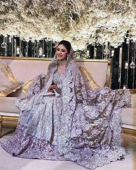 This stunning bride in @farahtalibaziz 💜💜💜 . . . . . . . . . . . . . . . . . . . . . . . . . . . . . . . . . . . .… Lavender Lengha, Lengha Ideas, Walima Outfit, Lilac Lehenga, Shaadi Dresses, Farah Talib Aziz, Walima Dresses, Walima Dress, Bridal Lengha