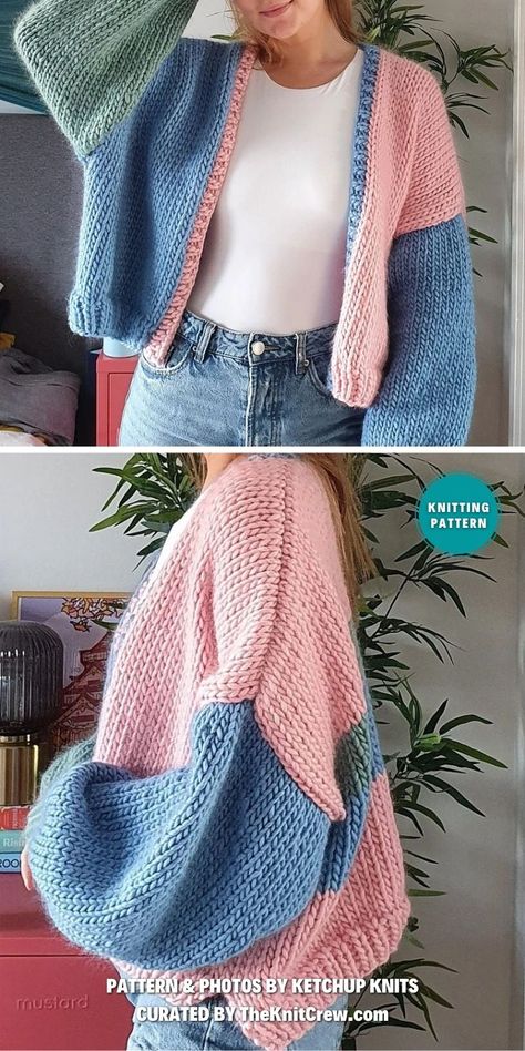 Chunky Knit Pullover Pattern Free, Easy Knitting Patterns Free Beginner Cardigan, Knitting Inspiration Cardigan, Knot Cardigan Pattern, Chunky Cropped Cardigan Knitting Pattern, Drop Shoulder Cardigan Knitting Pattern, Knit Your Own Sweater, Chunky Knit Sweater Pattern Free Cardigans, Knit Cardigan Beginner