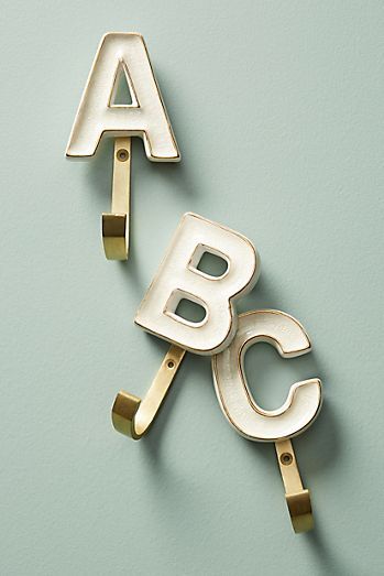 Ceramic Monogram Hook-  J’s and A’s Kids Bathroom Towel Hooks, Anthropologie Ceramic, Mudroom Inspiration, Letter Hooks, Mail And Key Holder, Bathroom Towel Hooks, Monogram Wall, Minimal Decor, Bathroom Towel