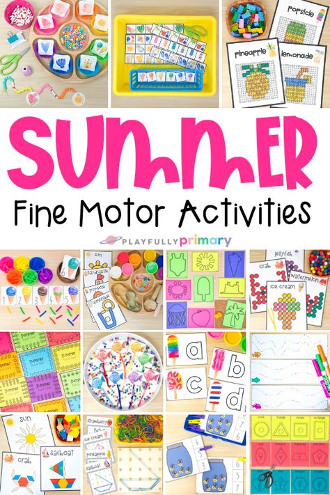 Summer Fine Motor Activities Summer Fine Motor Activities, Kindergarten Summer Activities, Fine Motor Activities For Preschoolers, Motor Activities For Preschoolers, Summer School Activities, Summer Preschool Crafts, Preschool Fine Motor Skills, Summer Preschool Activities, Summer Kindergarten