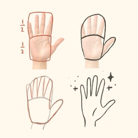 An easy way to draw hands is to think of them like mittens! And to remember that fingers form 50% and the palm the other 50% of the hand 🖐️🥊😊✨ I go a little more in depth in my Hands and Feet mini tutorial, which is part of my Starter Bundle which contains 15 of these mini tutorials (plus both my Procreate brush packs and most used color palettes)! Use INSTA10 for a lil bit off 🛒🥳 #drawingtips #drawingtipsandtricks #arttips #arttipsandtricks #drawingtutorial #drawingtutorials Hands Tutorial, الفن الرقمي, Draw Hands, Mini Tutorial, Picture Books Illustration, Arte Inspo, Illustrators On Instagram, Cartoon Character Design, Drawing Lessons