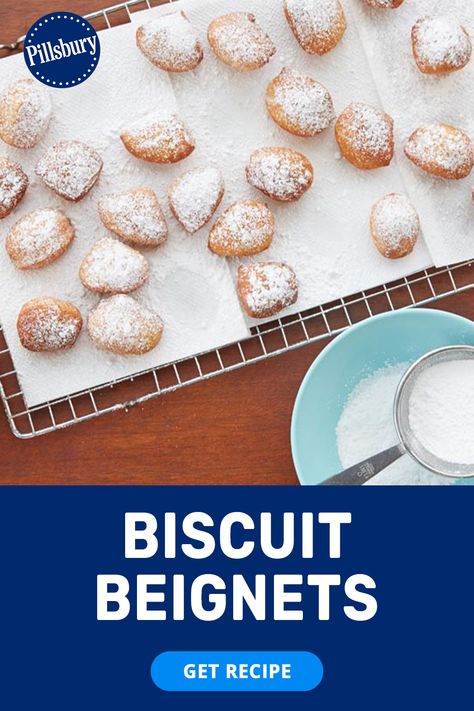 beignets recipe, how to make beignets, beignets recipe easy, beignets New Orleans, sweet biscuits, breakfast pastry Pillsbury Beignets, Pillsbury Flaky Biscuit Recipes Desserts, Biscuits Recipe Pillsbury, Pillsbury Flaky Rolls, Pillsbury Buttermilk Biscuit Recipes, Pillsbury Flaky Layer Biscuits Recipes, Desserts Using Biscuits, Recipes With Flaky Layers Biscuits, Easy Beignets