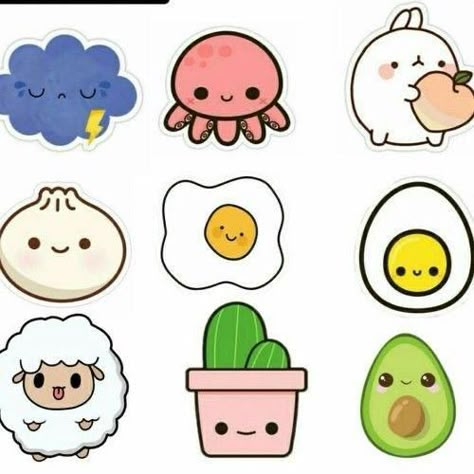 Cute Stickers To Draw Easy, Kawai Drawing Easy, Cute Easy Stickers To Draw, Easy Stickers To Draw Aesthetic, Easy Drawings For Stickers, Stickers Drawing Easy, Easy Stickers To Draw, Cute Kawaii Drawings Easy, Aesthetic Diy Stickers