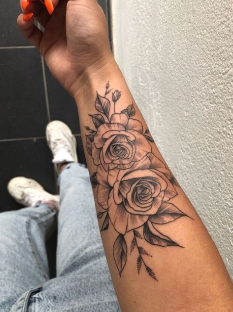 Front Of The Arm Tattoo For Women, Rose Tattoo Ideas Female Forearm, Tattoos For Women Roses Arm, Rose Tattoos On Forearm, Rose Tattoo On Arm For Women, Rose On Forearm Tattoo, Forearm Rose Tattoo Women, Rose Forearm Tattoos For Women, Rose Tattoos For Women Forearm