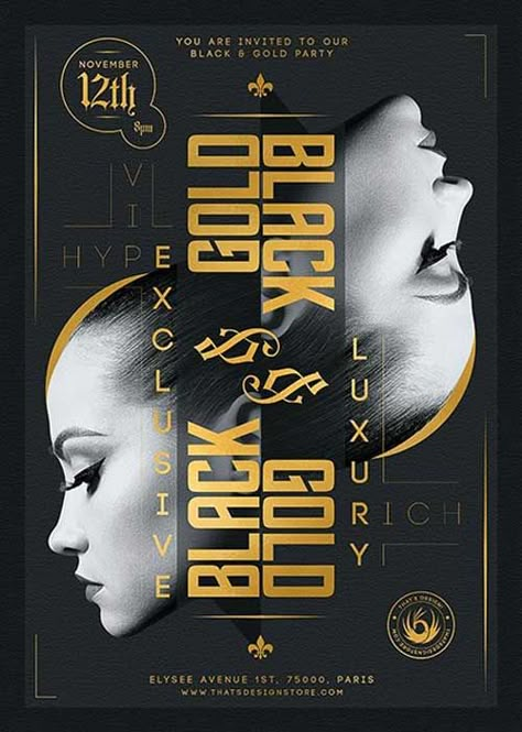 Luxury Typography Poster, Black And Gold Poster Design, Vip Design Graphics, Black And Gold Flyer Design, Luxury Design Graphic Poster, Elegant Graphic Design Poster, Elegant Flyer Design, Make Up Poster Design, Glamour Graphic Design