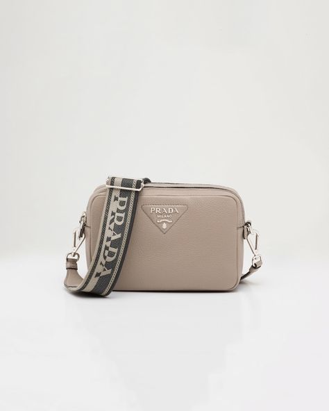 Prada Camera Bag, Grey Shoulder Bag, Prada Crossbody, Prada Crossbody Bag, Grey Leather, Prada Bag, Patch Pocket, Bag Straps, Soft Leather