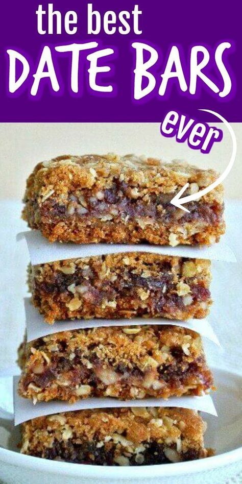 Best Date Bars Ever Date Bars Recipe, Date Recipes Desserts, Oatmeal Crust, Oat Bar Recipes, Date Bars, Healthy Bars, Bars Recipe, Healthy Sweets Recipes, Vegan Dessert Recipes