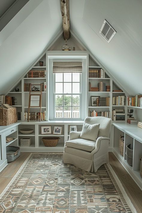 Dormer Desk, Attic Home Office, Large Dormer, Low Ceiling Attic Bedroom, Small Attic Room Ideas, Attic Study, Writing Nook, Small Attic Room, Attic Room Ideas