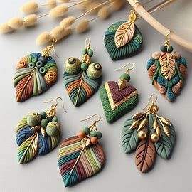 polymer clay earrings in shades of green2c gold2c br - Image Creator from Microsoft Designer Clay Earing Design, Fimo Clay Jewelry, Polymer Clay Art Jewelry, Ceramic Bead Jewelry, Fimo Jewelry, Clay Keychain, Polymer Clay Flower Jewelry, Polymer Inspiration, Diy Earrings Polymer Clay