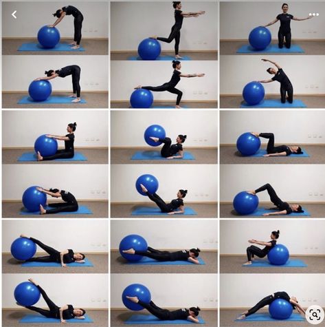 Ball Yoga Exercise, Yoga Ball Poses, Pilates With Ball, Gymball Workout, Pilates Ball Workout, Yoga Ball Stretches, Fitball Exercises, Fitness Ball Exercises, Gym Ball Exercises