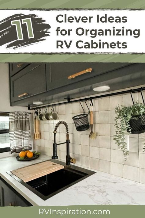 There is never enough storage space in an RV! My RV kitchen cabinets are so full they would be at risk of an avalanche if I didn’t keep them organized. Organizing RV cabinets is an annoying but do-it-once-and-you’re-done kind of job—if you do it right. In this article, I’ll share some of my favorite tips for organizing RV cabinets and adding extra storage to help you maximize the space you have in your RV. #rvorganization #rvcabinets #rvinspiration Rv Kitchen Must Haves, Rv Kitchen Cabinets, Rv Newbies, Camper Organization Rv Living, Trailer Hacks, Rv Living Organization, Rv Models, Kitchen Cabinets Drawers, Rv Cabinets