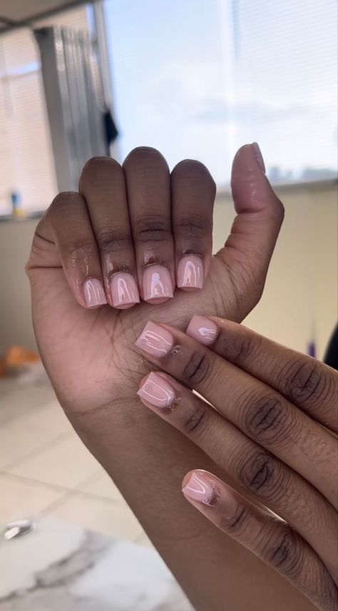 Square Acrylic Overlay Nails, Neutral Overlay Nails, American Tip Nails Gel, Acrylic Over Real Nails, Acrylic Overlay Nails Summer, Acrylic On Real Nails, Real Nails With Acrylic Overlay, Short Natural Pink Acrylic Nails, X Short Acrylic Nails