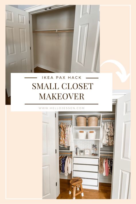 Built In Closet With Ikea Dresser, Ikea Dresser Inside Closet, Closet Ikea Ideas Small Spaces, Small Closet Flooring Ideas, Small Space Den Ideas, Baby Closet With Sliding Doors, Ikea Small Closet Organization, Easy Small Closet Makeover, Budget Closet System