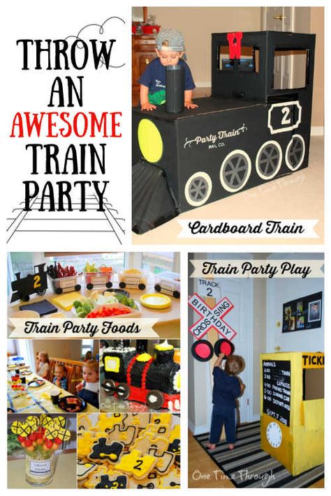 Trains Birthday Party Decorations, 4th Train Birthday Party, 3rd Birthday Party Train Theme, Trains 3rd Birthday, 2nd Bday Train Theme, Thomas The Train Birthday Party Activities, Train Theme Birthday Party Activities, Steam Train Party, Train Birthday Party Outfit Mom