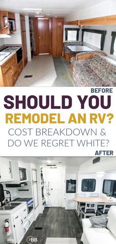 This DIY RV remodel can also be done on a super tight budget. We'll show you what worked and what didn't so you can plan an amazing totally white RV renovation that will stand the test of time. You can makeover yourself for cheap even if you're an amateur. This post includes do it yourself tutorials and everything we used to get these incredible results. From a 20 year old heap to an amazing monthly camping vacation. Diy Rv Remodel, Motorhome Remodel, Rv Interior Design, Rv Upgrades, Rv Redo, Glamper Camper, Rv Interior Remodel, Camper Trailer Remodel, Rv Renovation