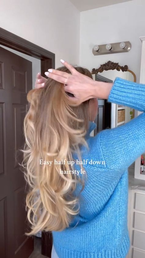 Easy Half-Up, Half-Down Hairstyle Tutorial for Beginners Half Up Half Down Easy Wedding Hair, Simple Half Up Half Down Hair Bridesmaid, Simple Hair Half Up Half Down, Long Hairstyles For Fine Hair Half Up, Half Up Edgy Hairstyles, Easy Elegant Hairstyles Half Up, Easy Half Up Half Down Bridesmaid Hair, Half Up Pony Tutorial, Half Up Half Down Hair Layered Hair