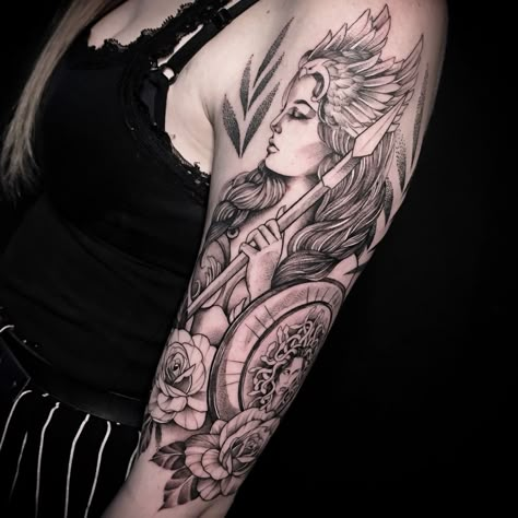 Valkyrie Tattoos, Greek Goddess Tattoo, Athena Tattoo, Greek God Tattoo, Female Warrior Tattoo, Valkyrie Tattoo, Greek Mythology Tattoos, God Tattoos, Goddess Athena