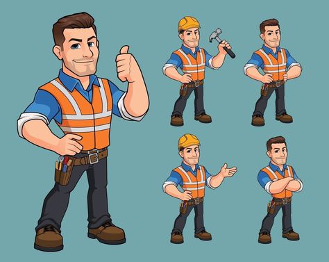 set of construction worker mascot character design premium vector Mascot Character Design, Set Construction, Cartoon Avatar, Storyboard Illustration, Easy Doodle Art, Mascot Character, Construction Worker, Mascot Design, Vector Photo