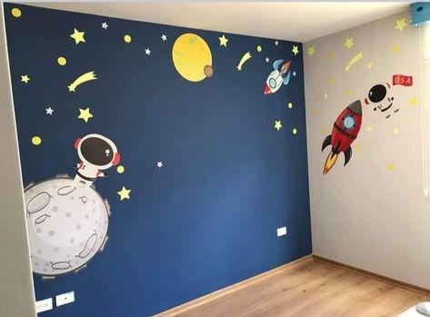 kids room ideas Space Theme Room For Boys, Space Mural Kids Room, Kids Room Design Small Space, Boys Space Bedroom, Modern Kids Room Design, Kids Room Ideas, Space Themed Bedroom, Space Themed Room, Nails Home