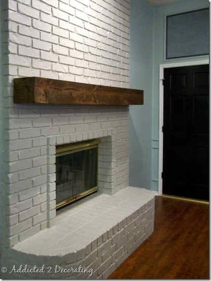 Turn Inexpensive Lumber Into A Mantel That Looks Like A Solid Chunk Of Wood - use this technique to make a faux ceiling beam Diy Chairs, Design Camino, Diy Fireplace Mantel, White Brick Fireplace, Rough Hewn Wood, Fireplace Redo, Fireplace Update, Floating Mantel, Wood Mantle